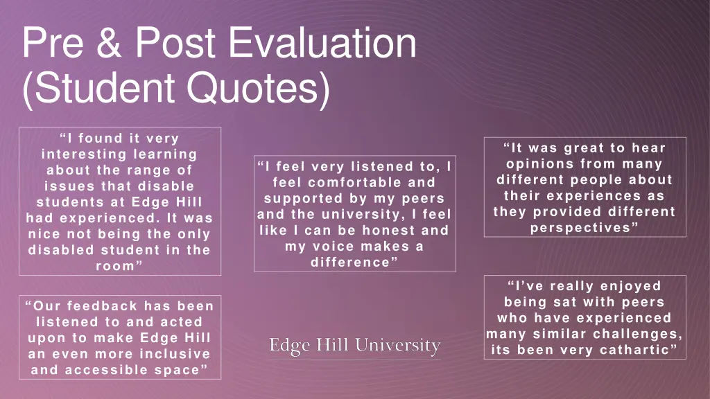 pre post evaluation student quotes