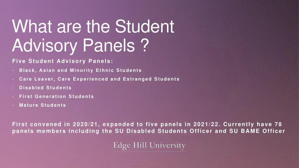 what are the student advisory panels five student