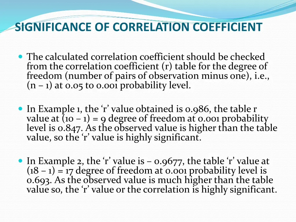 significance of correlation coefficient