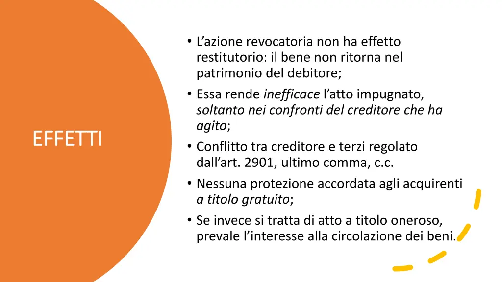 l azione revocatoria non ha effetto restitutorio