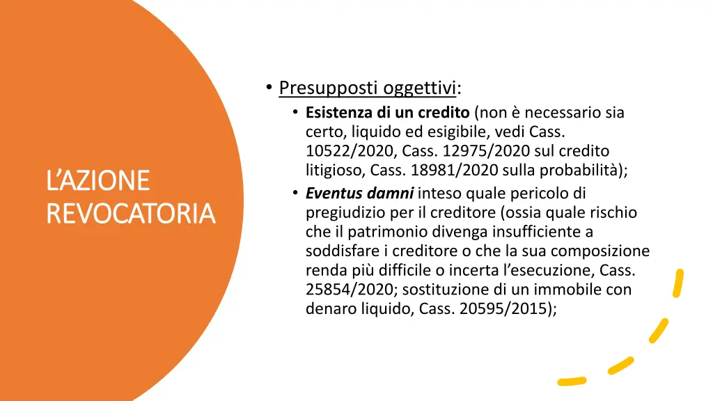 presupposti oggettivi esistenza di un credito