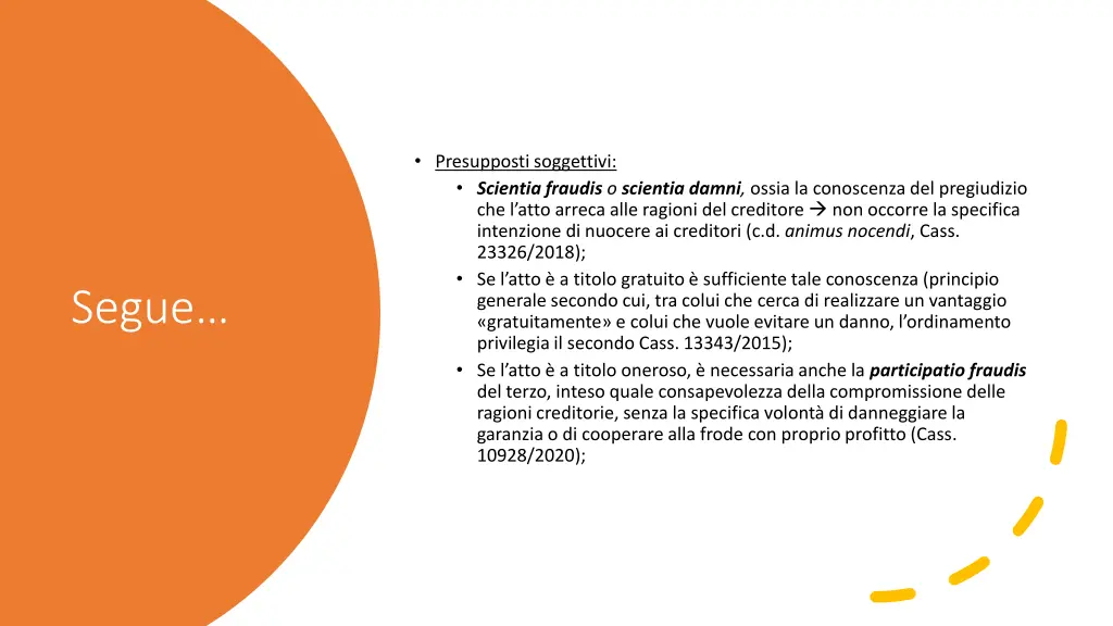 presupposti soggettivi scientia fraudis