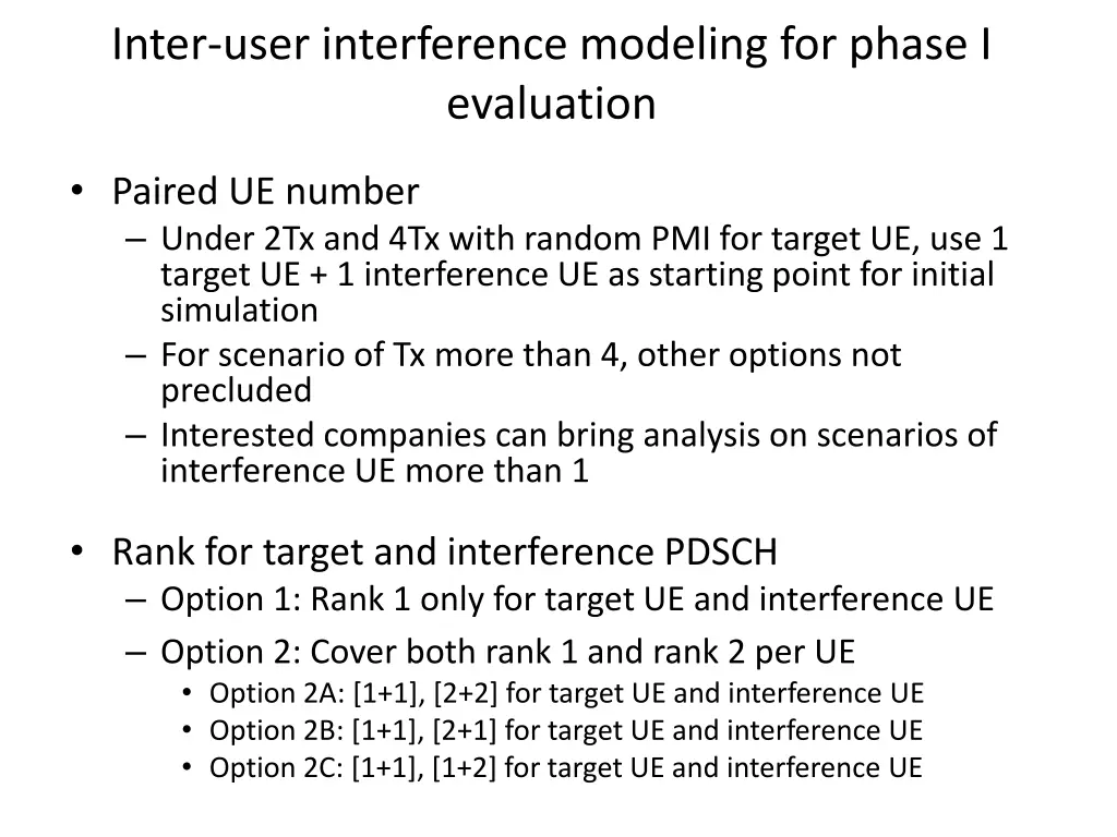 inter user interference modeling for phase 1