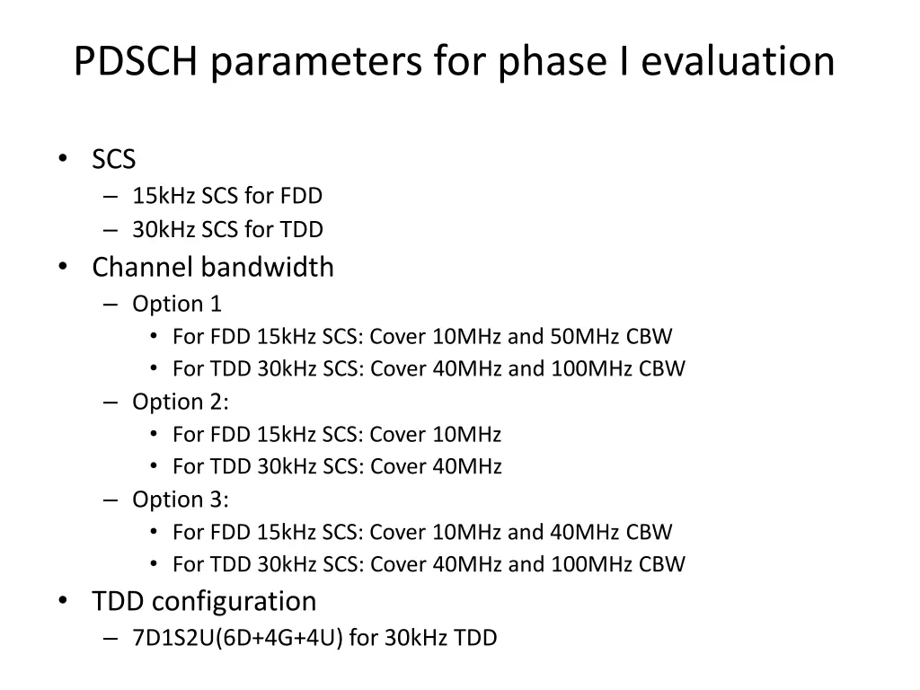 pdsch parameters for phase i evaluation 1