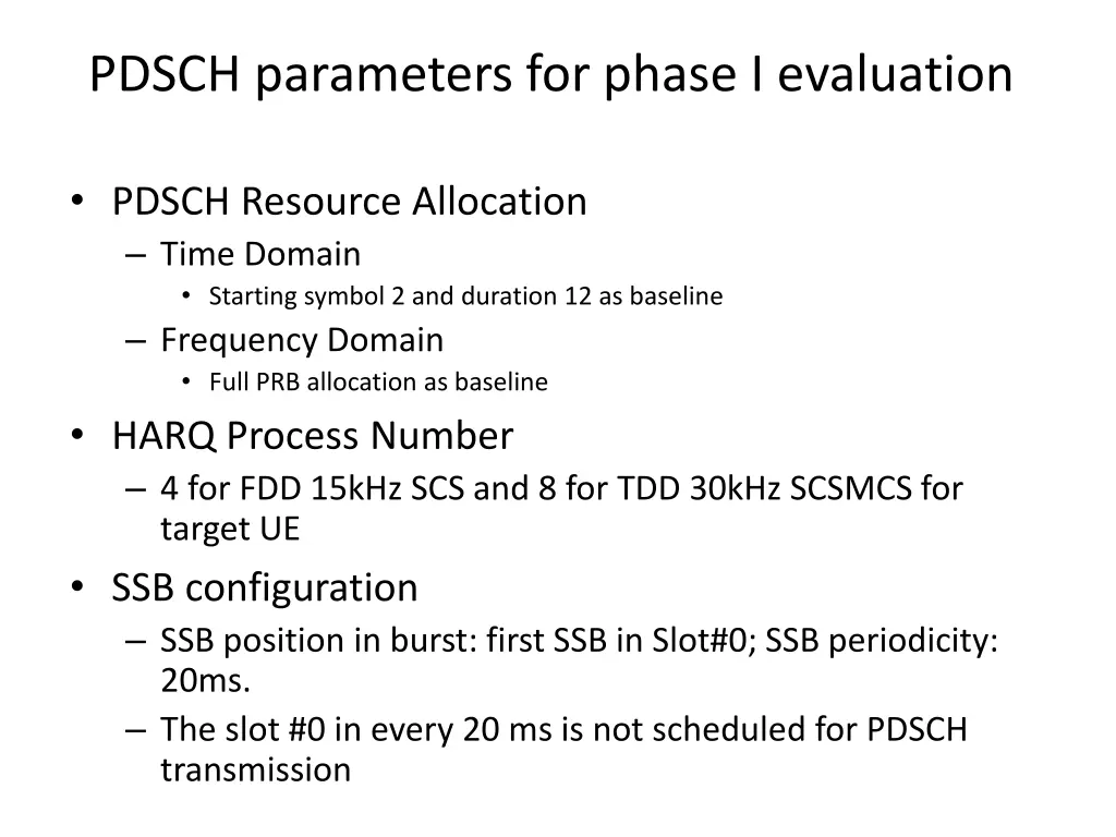 pdsch parameters for phase i evaluation 3