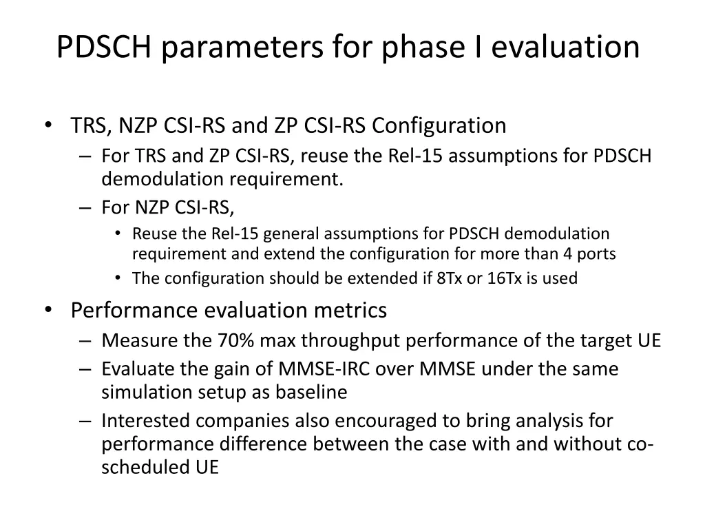 pdsch parameters for phase i evaluation 4
