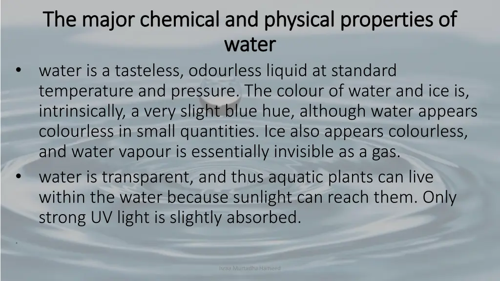 the major chemical and physical properties