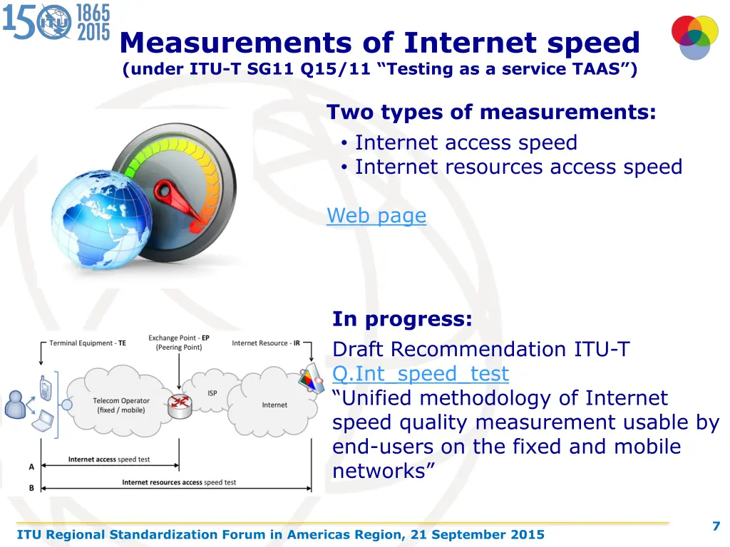 measurements of internet speed under itu t sg11