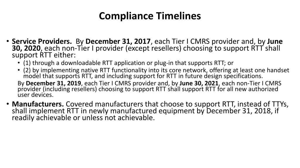 compliance timelines