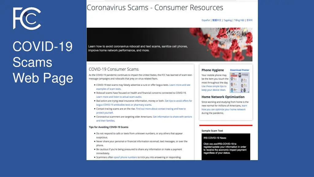 covid 19 scams web page