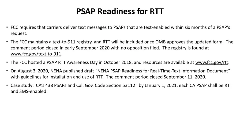 psap readiness for rtt