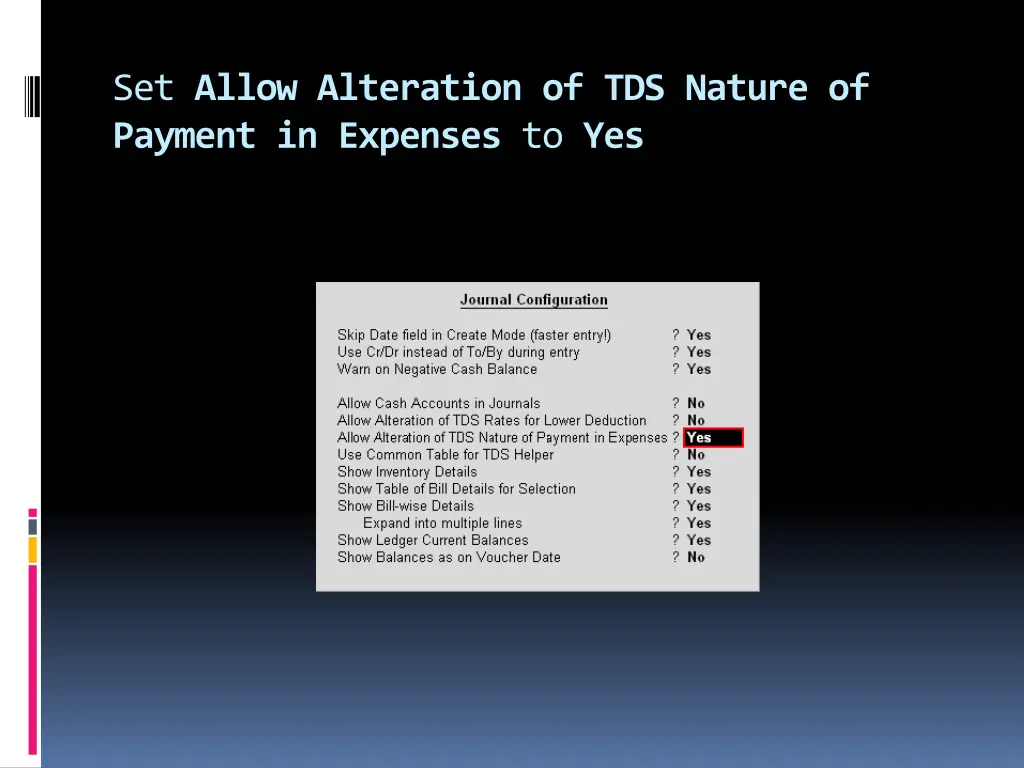 set allow alteration of tds nature of payment