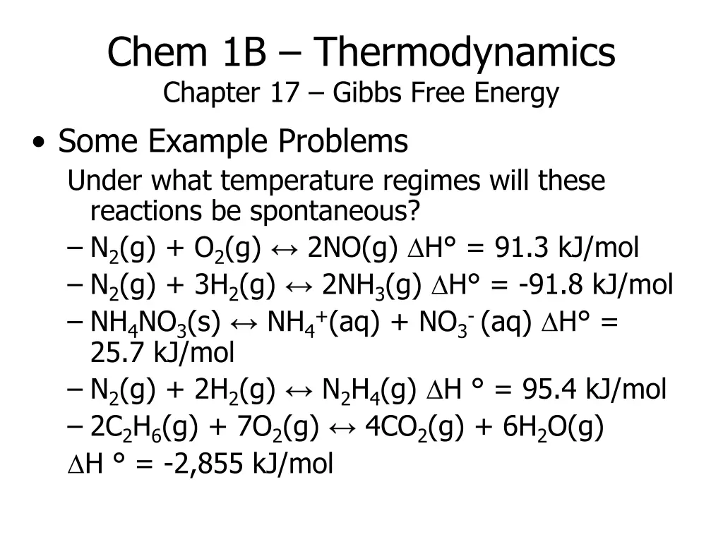 chem 1b thermodynamics chapter 17 gibbs free 2