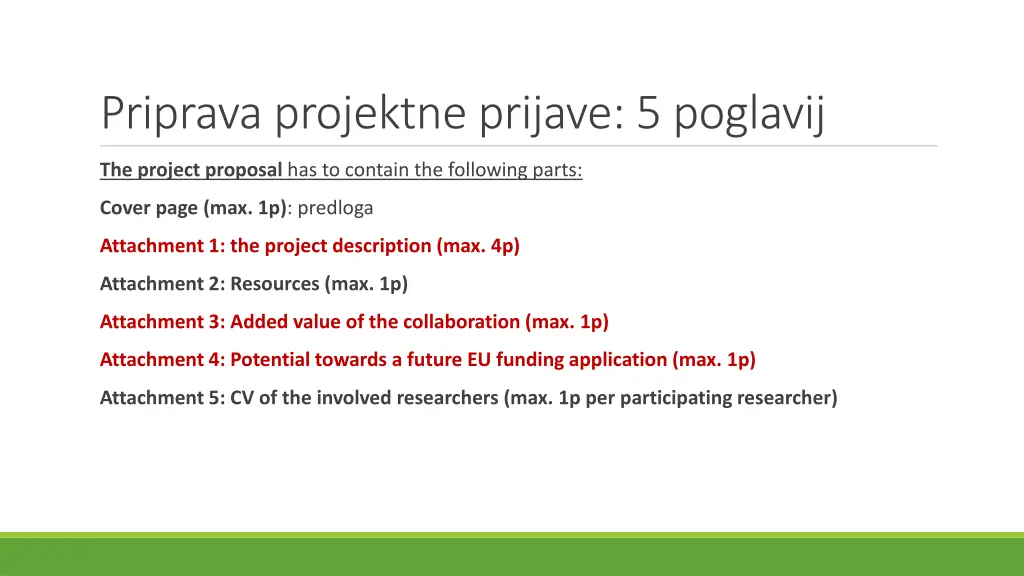 priprava projektne prijave 5 poglavij