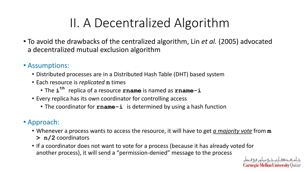 ii a decentralized algorithm