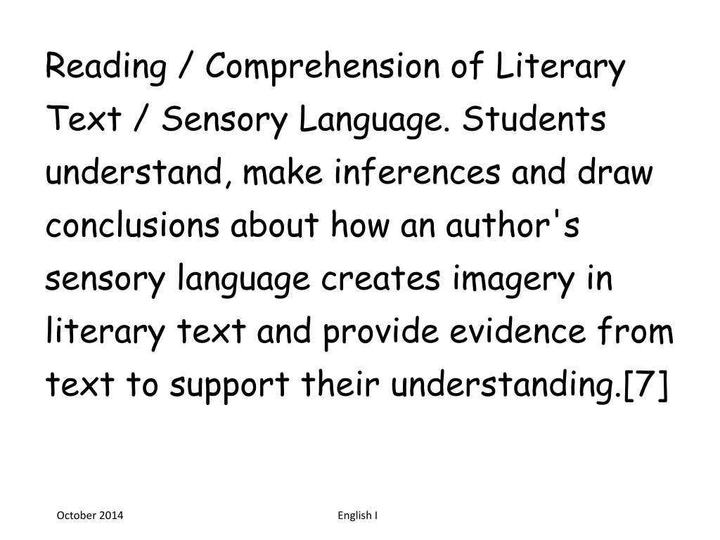 reading comprehension of literary text sensory