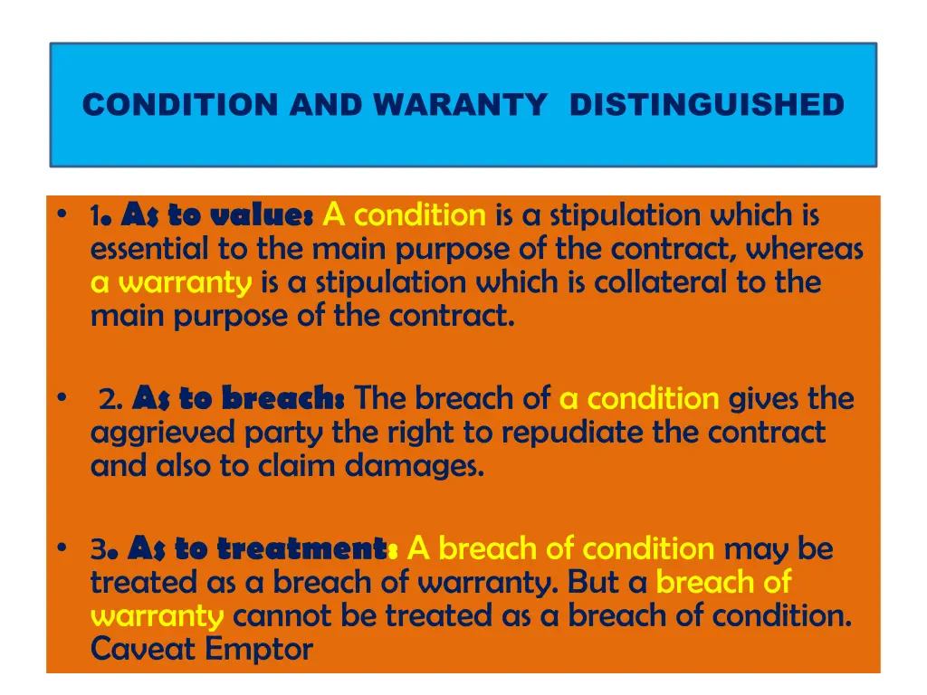 condition and waranty distinguished