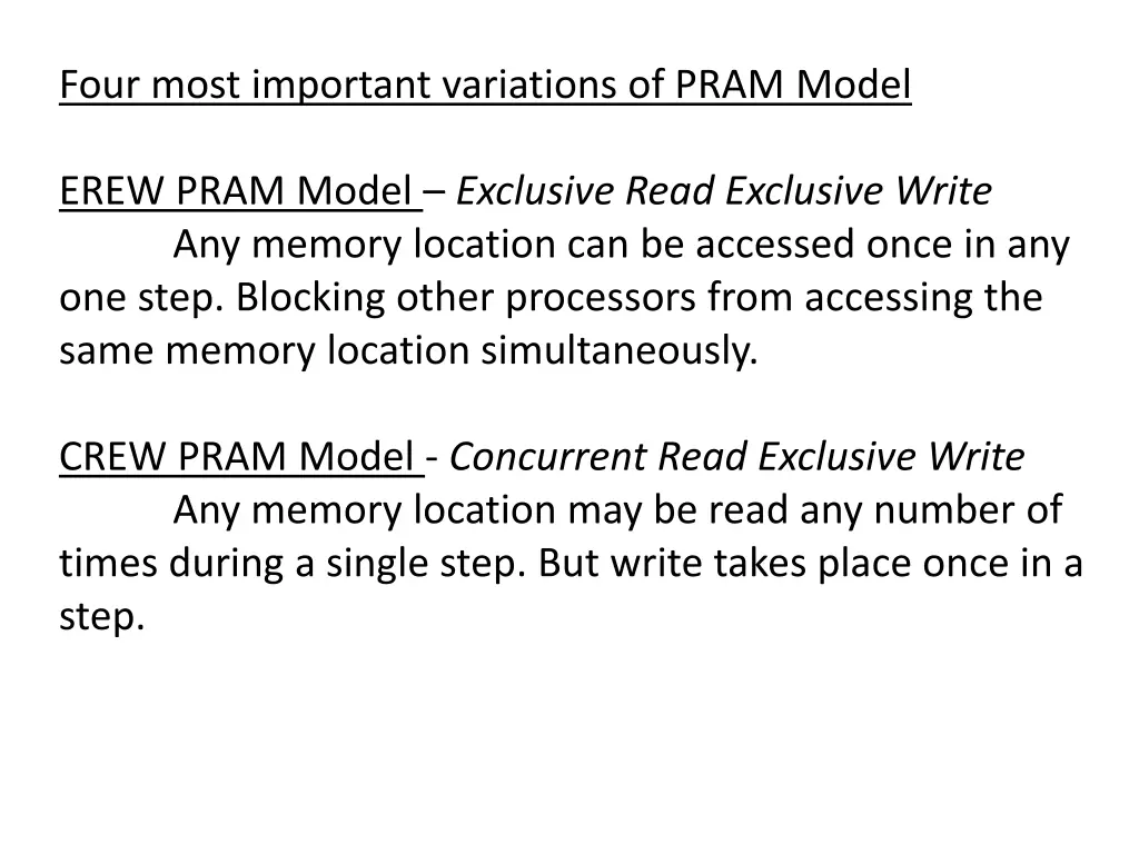 four most important variations of pram model