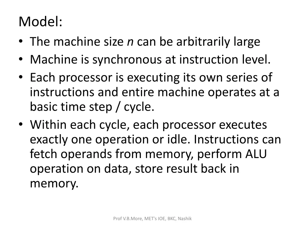 model the machine size n can be arbitrarily large