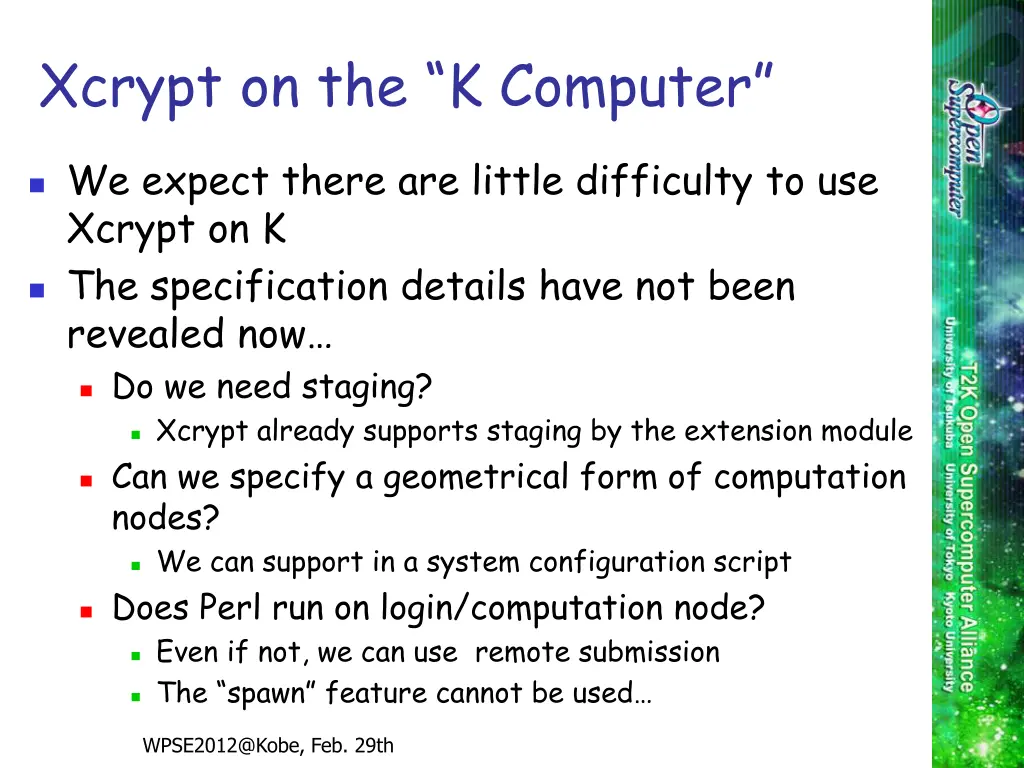 xcrypt on the k computer