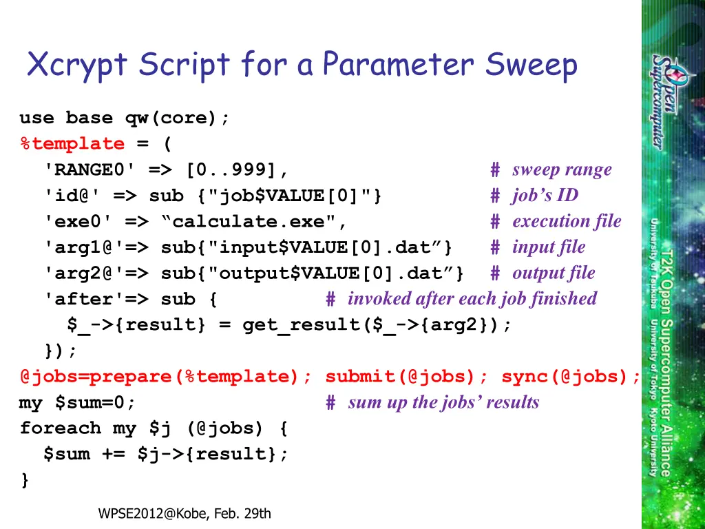 xcrypt script for a parameter sweep