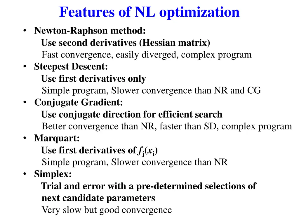 features of nl optimization newton raphson method
