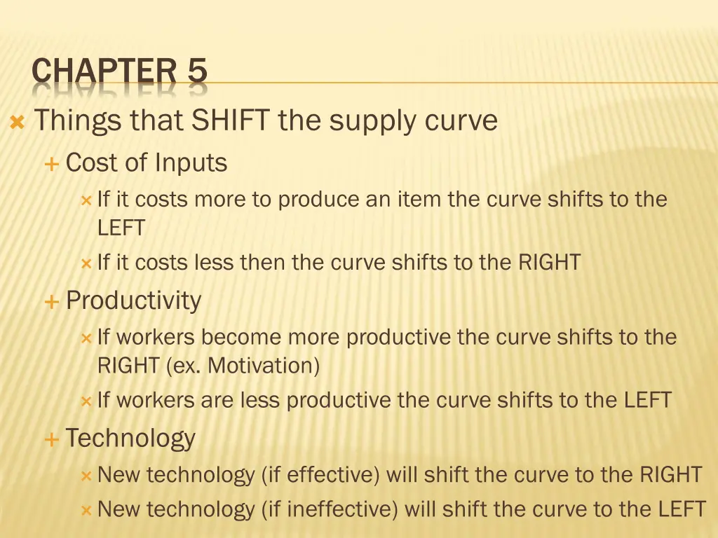 chapter 5 things that shift the supply curve cost