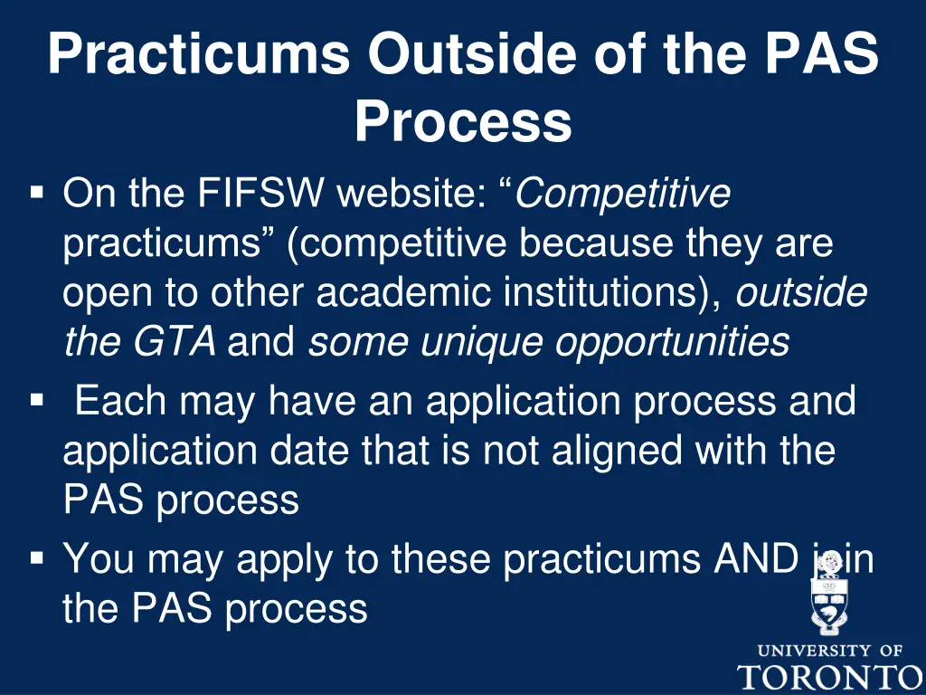 practicums outside of the pas process