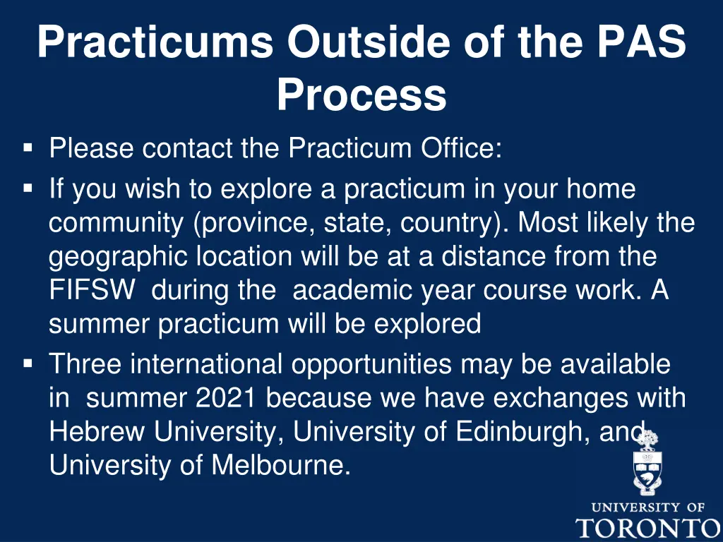 practicums outside of the pas process please
