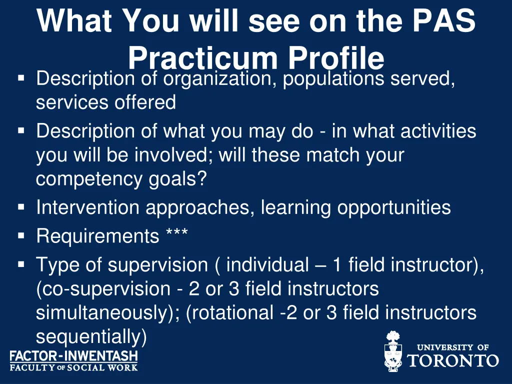 what you will see on the pas practicum profile