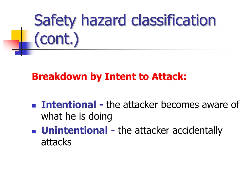 safety hazard classification cont