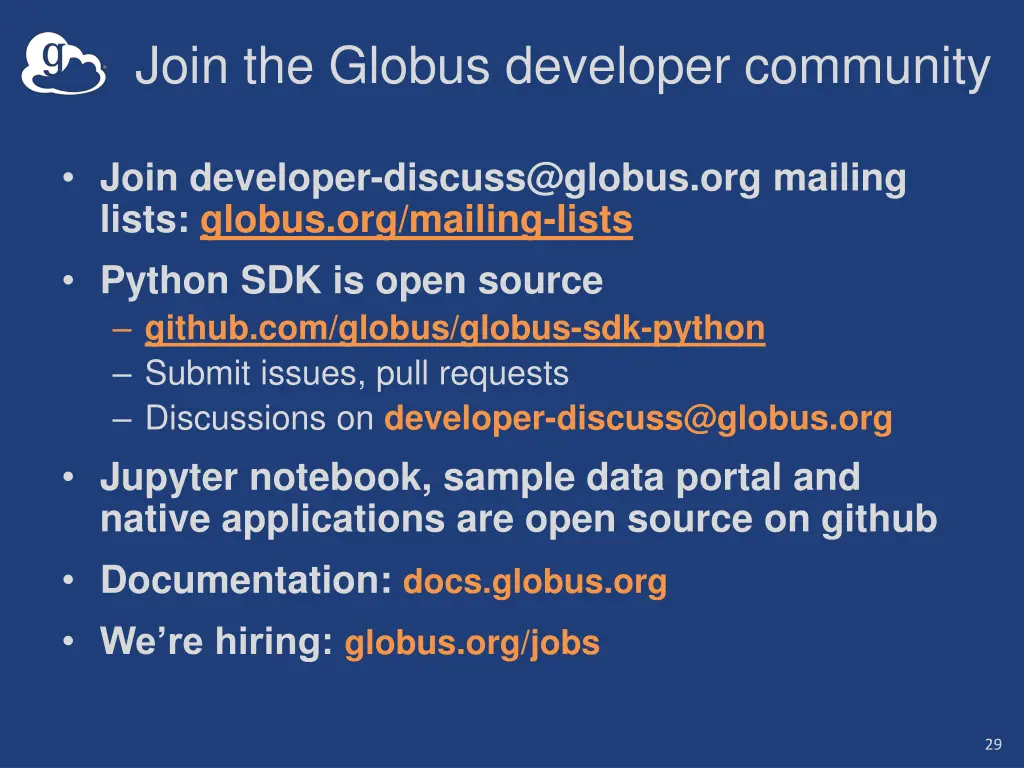 join the globus developer community