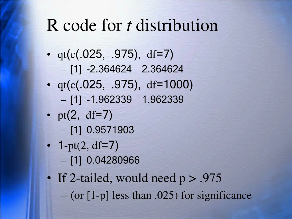 r code for t distribution