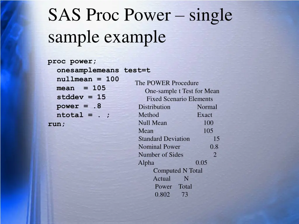 sas proc power single sample example