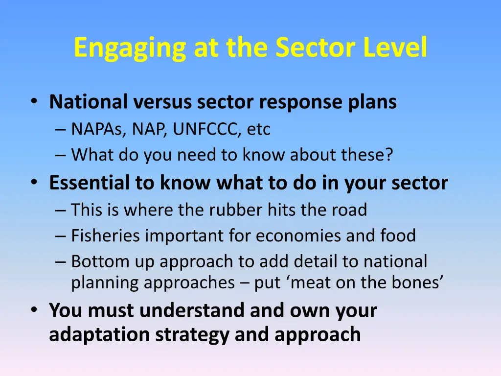 engaging at the sector level