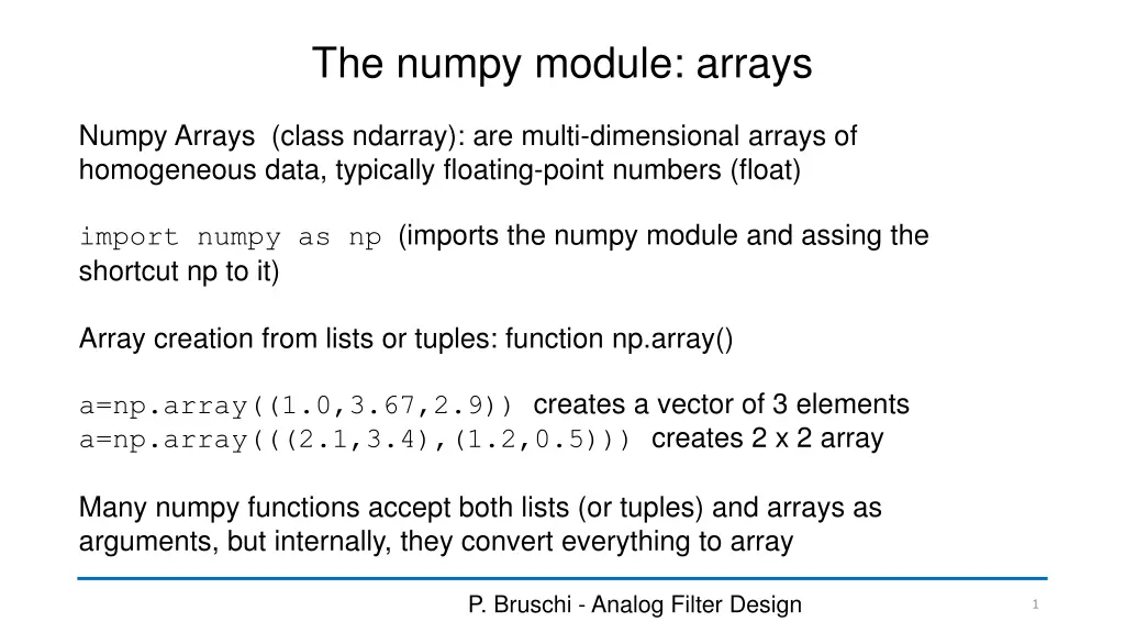 the numpy module arrays