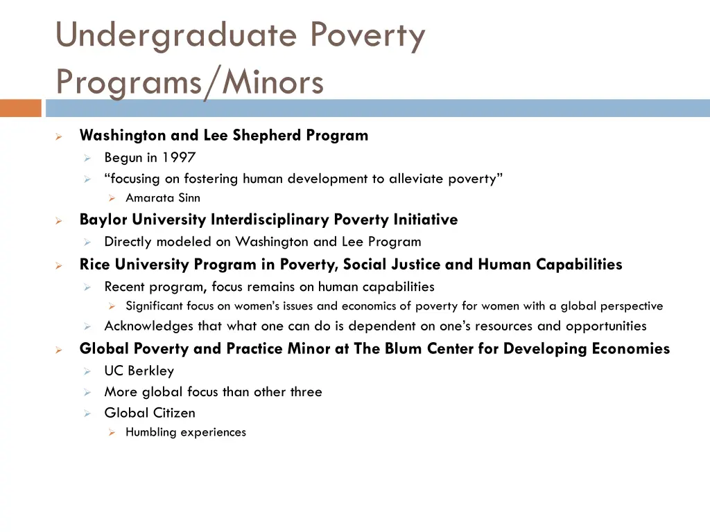 undergraduate poverty programs minors