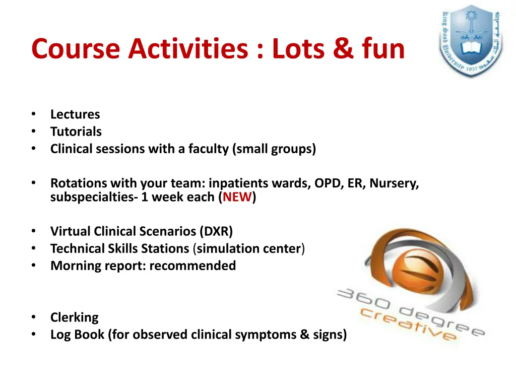 course activities lots fun