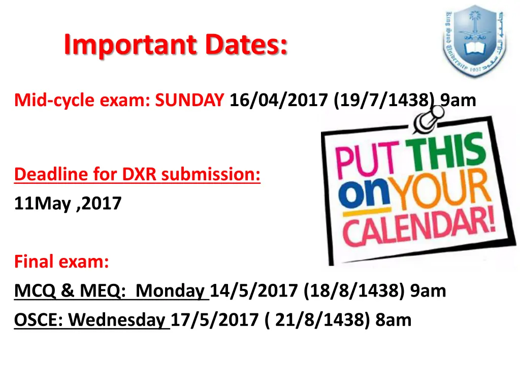 important dates