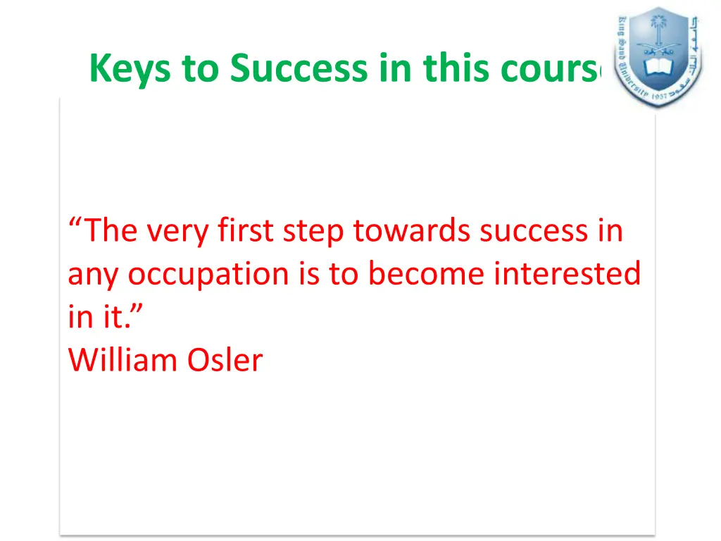 keys to success in this course 1