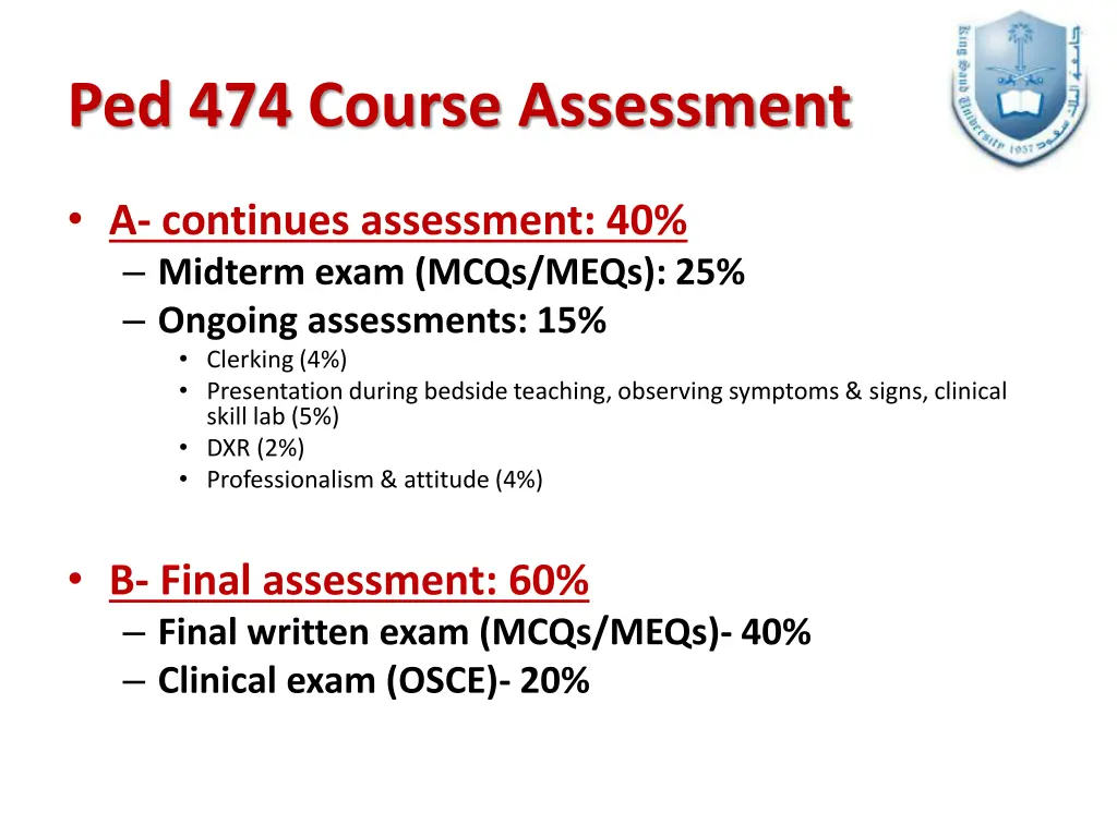 ped 474 course assessment