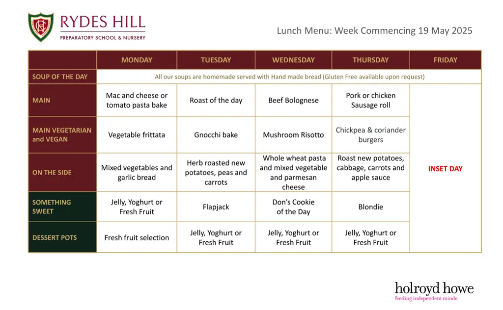 lunch menu week commencing 19 may 2025