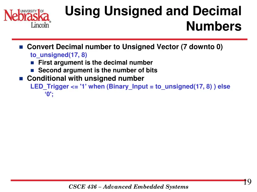 using unsigned and decimal