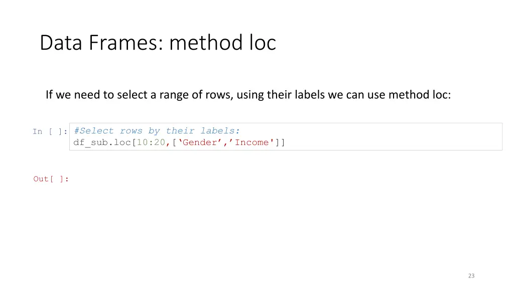 data frames method loc