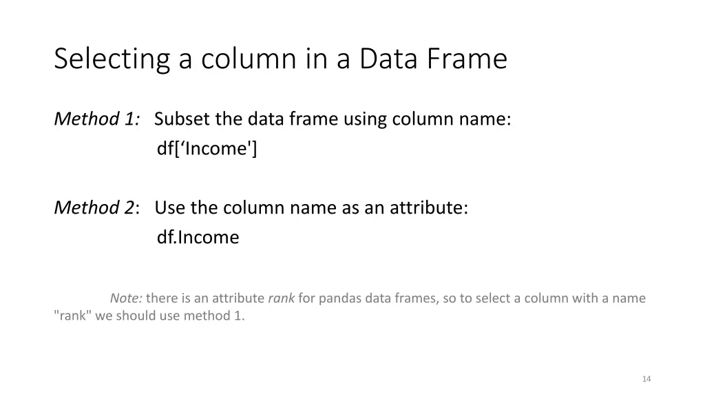 selecting a column in a data frame