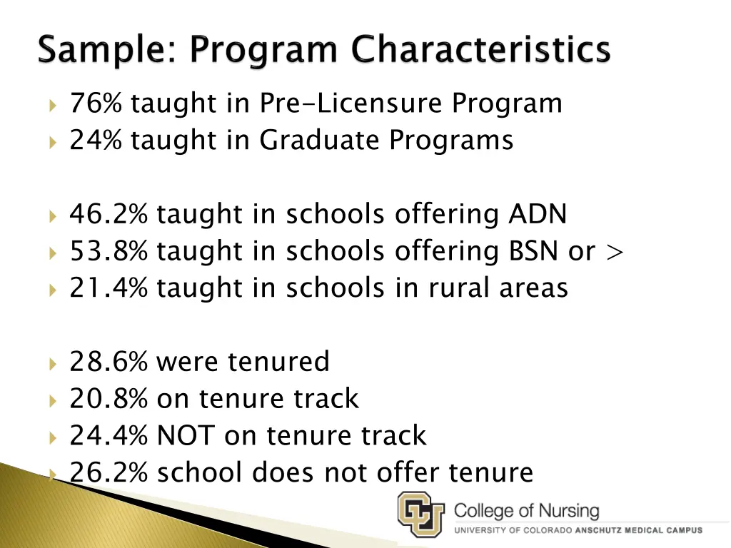 76 taught in pre licensure program 24 taught
