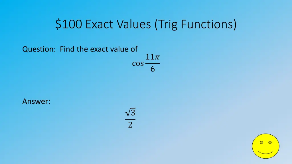 100 exact values trig functions