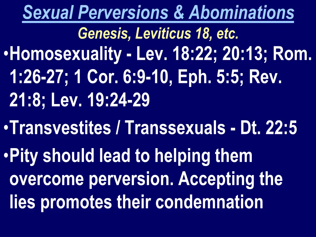 sexual perversions abominations genesis leviticus 4