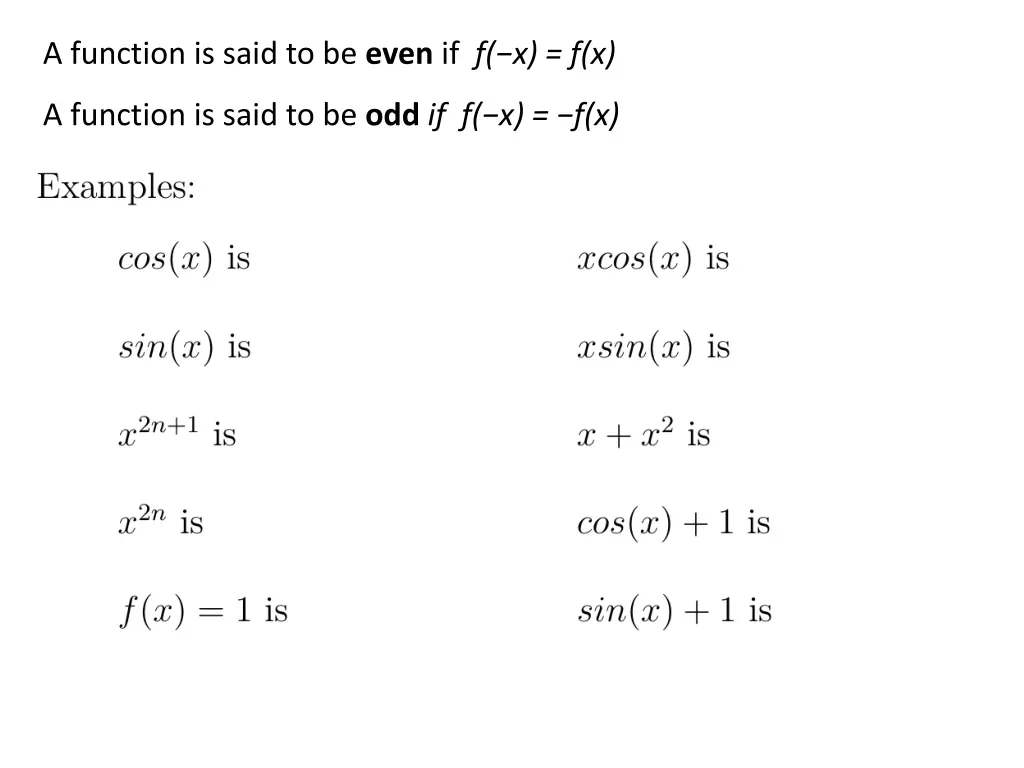 a function is said to be even if f x f x 1