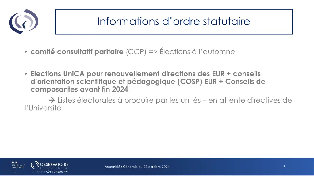 informations d ordre statutaire